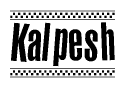 The image contains the text Kalpesh in a bold, stylized font, with a checkered flag pattern bordering the top and bottom of the text.
