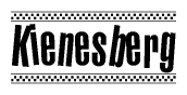 The clipart image displays the text Kienesberg in a bold, stylized font. It is enclosed in a rectangular border with a checkerboard pattern running below and above the text, similar to a finish line in racing. 