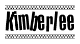The image contains the text Kimberlee in a bold, stylized font, with a checkered flag pattern bordering the top and bottom of the text.