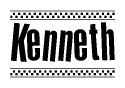 The image contains the text Kenneth in a bold, stylized font, with a checkered flag pattern bordering the top and bottom of the text.