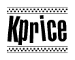 The image contains the text Kprice in a bold, stylized font, with a checkered flag pattern bordering the top and bottom of the text.