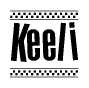 Keeli Bold Text with Racing Checkerboard Pattern Border