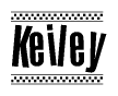 The clipart image displays the text Keiley in a bold, stylized font. It is enclosed in a rectangular border with a checkerboard pattern running below and above the text, similar to a finish line in racing. 