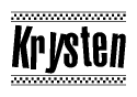 The clipart image displays the text Krysten in a bold, stylized font. It is enclosed in a rectangular border with a checkerboard pattern running below and above the text, similar to a finish line in racing. 