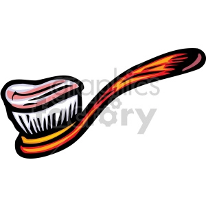 Bright and colorful clipart image of a toothbrush with toothpaste on it.