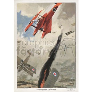 World War I Aerial Dogfight with Red Fighter Planes