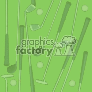 A green-themed clipart image featuring various golf clubs and golf balls.