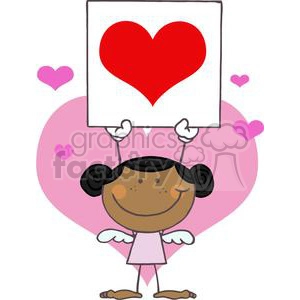 Stick African American Cupid Girl with a Heart Banner