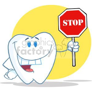 Funny Cartoon Tooth with Stop Sign