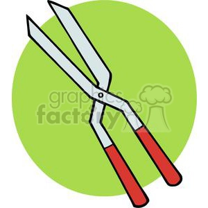 Hedge Shears with Red Handles on Green Background