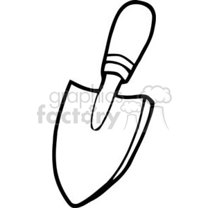 A black and white clipart image of a garden trowel with a broad, flat blade and a handle.