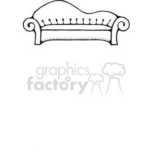 Black and white clipart image of a couch with a stylized, ornate design featuring curved armrests.