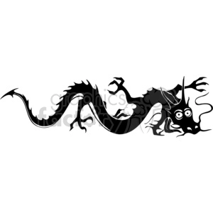 The image is a black and white clipart depiction of a stylized Chinese dragon. The dragon is represented in a sinuous shape with a flowing body, sharp claws, and dramatic spikes along its back. Its face is characterized by prominent eyes, a snout, and horns, giving it a dramatic and traditional appearance.