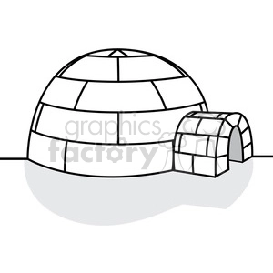 A black and white clipart image of an igloo, which is a dome-shaped structure made of ice blocks.