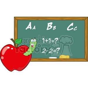 4958-Clipart-Illustration-of-Happy-Student-Worm-In-Apple-In-Front-Of-School-Chalk-Board