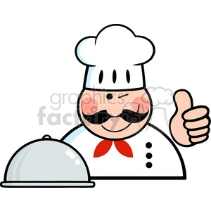 Royalty Free RF Clipart Winked Chef Logo With Platter Showing Thumbs Up