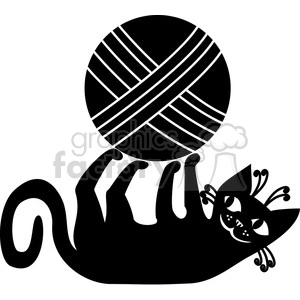 Black Cat Playing with Yarn Ball Silhouette
