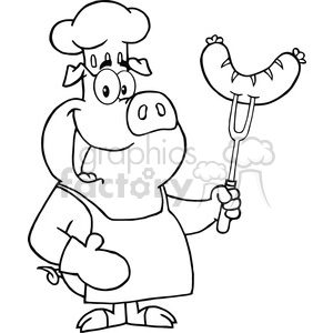 Happy-Pig-Chef-Cartoon-Mascot-Character-With-Sausage-On-Fork