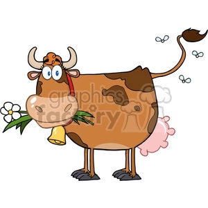 Funny Cartoon Cow with Ladybug and Flower - Farm Animal