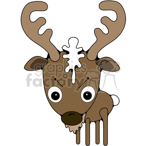 A cartoon-style illustration of a reindeer with large antlers and a serious expression.