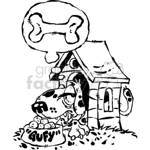 cartoon black white dog in a doghouse