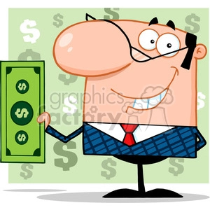 RF Smiling Business Manager Holding A Dollar Bill