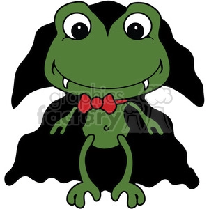A clipart image of a cartoon frog dressed as a vampire, featuring a black cape and a red bow tie.