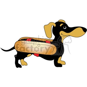 Dachshund wearing a hot dog