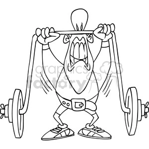 black and white cartoon weight lifter