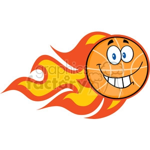 A flaming basketball with a smiling face and cartoonish features.