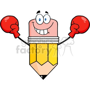 5932 Royalty Free Clip Art Smiling Pencil Cartoon Character Wearing Boxing Gloves