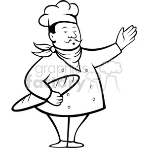 chef holding a baguette black white clipart