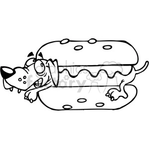 black white cartoon hot dog dachshund