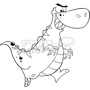 6817 Royalty Free Clip Art Black and White Angry Dinosaur Running