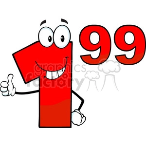 Price Tag Red Number 1-99 Cartoon Mascot Character Giving A Thumb Up