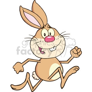 Cartoon of a happy, running rabbit with a cheerful expression and large ears.
