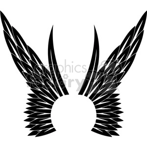A pair of black and white stylized wings clipart. The wings are symmetrical with intricate feather details, creating a bold and graphic design.