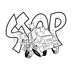 car accident stop illustration black and white