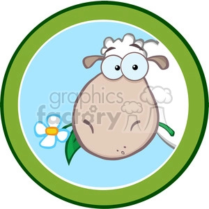 Funny Cartoon Sheep with Flower