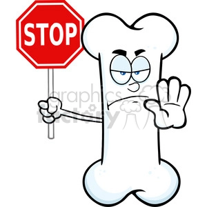 Royalty Free RF Clipart Illustration Angry Bone Cartoon Mascot Character Holding A Stop Sign