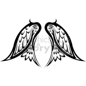 A pair of stylized black and white wings, depicted symmetrically with intricate feather details.