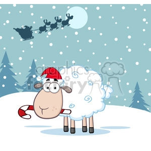royalty free rf clipart illustration christmas sheep cartoon character vector illustration with background