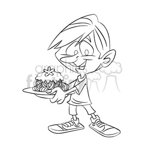 boy holding plate of spaghetti outline