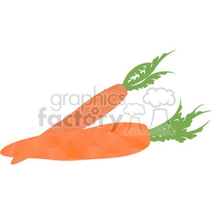 Clipart image of two whole carrots with green tops and an orange geometric texture.