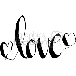 A black and white clipart image featuring the word 'love' written in a flowing, cursive style with the letters forming heart shapes at the beginning and end.