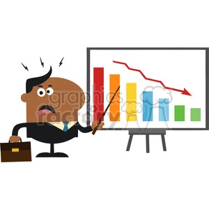 8363 Royalty Free RF Clipart Illustration Angry African American Manager Pointing To A Decrease Chart On A Board Flat Style Vector Illustration