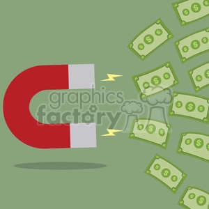 8300 Royalty Free RF Clipart Illustration Horseshoe Magnet Attracting Cash Money Flat Design Style Vector Illustration