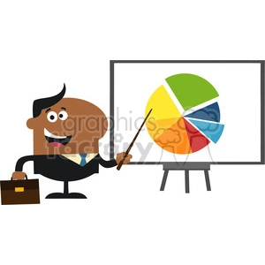 8361 Royalty Free RF Clipart Illustration African American Manager Pointing Progressive Pie Chart On A Board Flat Style Vector Illustration