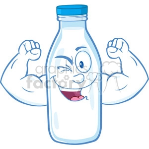 Royalty Free RF Clipart Illustration Winking Milk Bottle Character Showing Muscle Arms