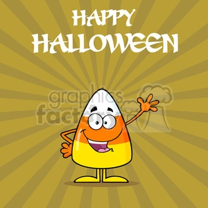 8876 Royalty Free RF Clipart Illustration Funny Candy Corn Cartoon Character Waving Vector Illustration With Background And Text